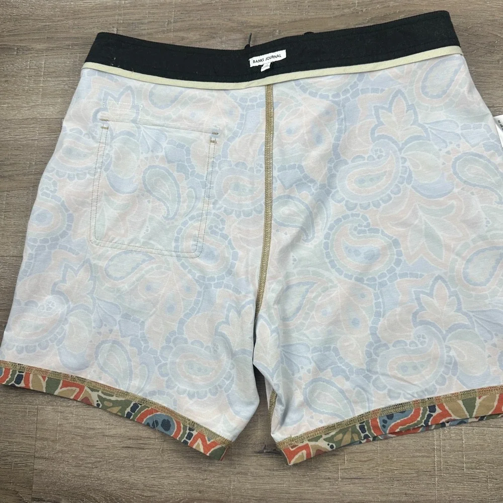 Banks Journal Paisley Board Shorts Mens 34 Muted Orange Blue Green Swim Trunks